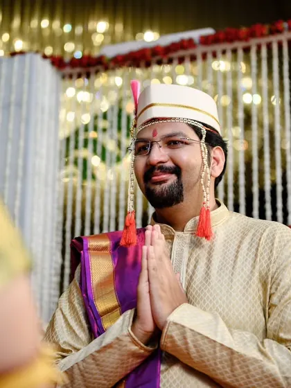 The groom's perspective during the wedding ceremony. Pushkar looks at his bride, Poorva, with so much love and admiration in his eyes.