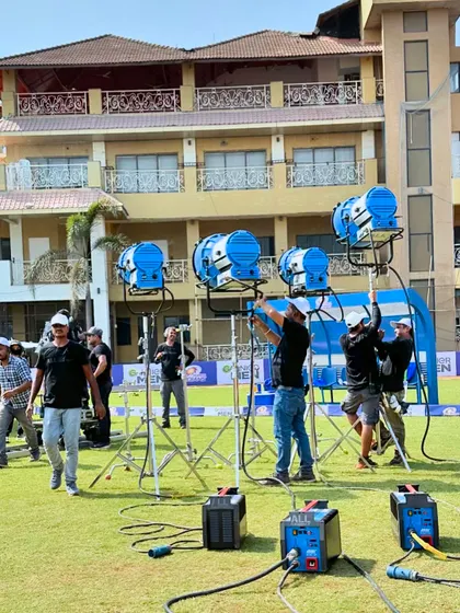 The crew setting up for the Garnier Men x Mumbai Indians shoot. It takes a big team and a lot of equipment to bring these large-scale campaigns to life.