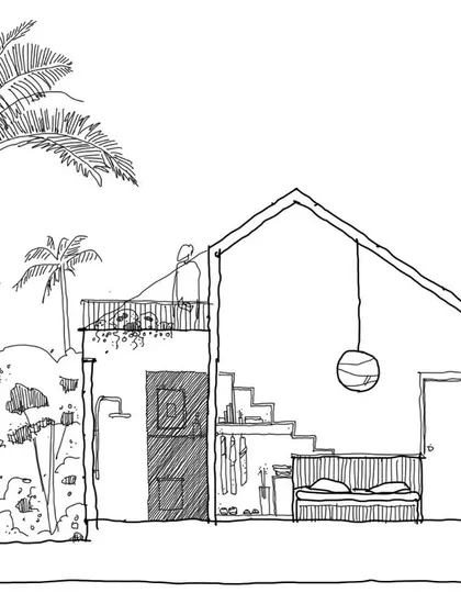 Every project begins with a conversation and a sketch. This hand-drawn section of an artist's studio illustrates how we first explore the relationship between space, light, and nature. It is the initial, intuitive step in a process that transforms an idea into a physical, inhabitable reality.