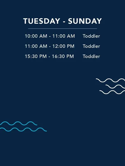 This is the schedule for our toddler batches, running from Tuesday to Sunday. We offer several time slots to accommodate your family's routine.