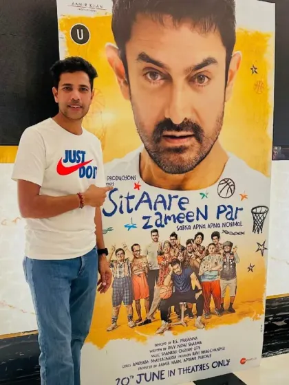 Standing proudly next to the official movie poster for 'Sitaare Zameen Par'. Being part of this film was a testament to the talent and passion that exists in grassroots basketball in India.