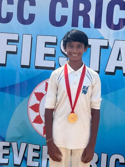 Aniruddh M with his Player of the Match medal.