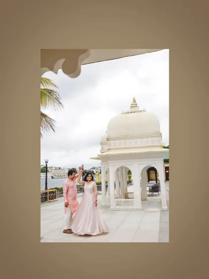 A playful moment from a post-wedding shoot in Udaipur.