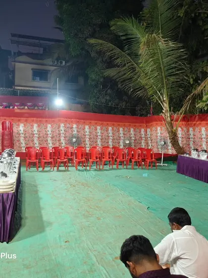 A catering setup within the event space. I provide the tables and covers for the buffet line.