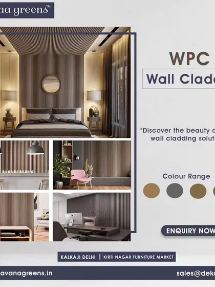 Discover the beauty of our modern wall cladding solutions. This image showcases the variety of applications and the range of colors we offer, from warm browns to cool greys, to match any design palette.