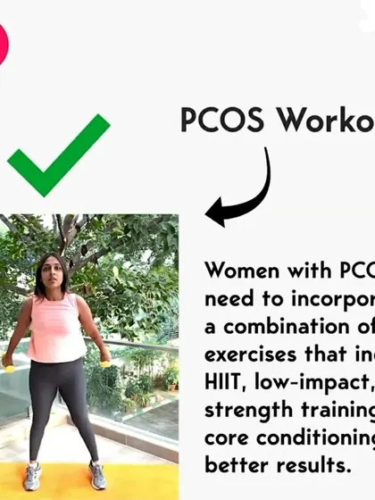 This image highlights the importance of a mixed workout routine for PCOS, including strength training.