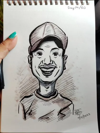 A slightly different angle of the same caricature, showing the clean lines and happy expression.
