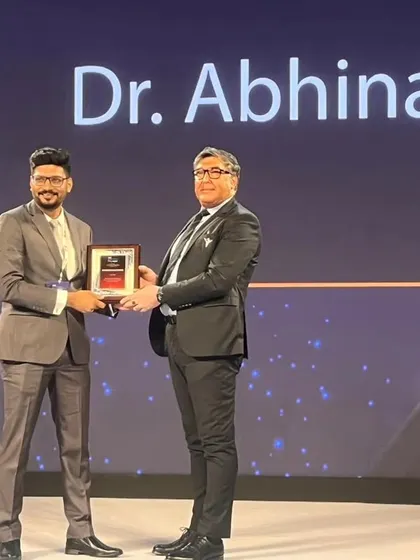A closer view of the award moment at the Doctors' Day Conclave 2025. This recognition from the Times Group reinforces my dedication to excellence in dermatology.