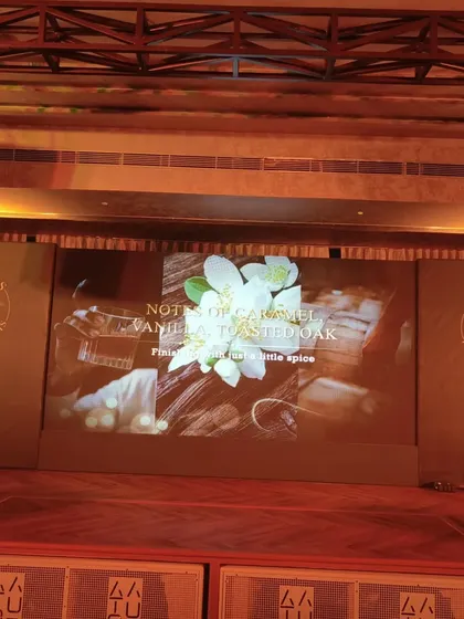 The stage setup for the Varchas Premium Spirits launch. I have extensive experience working with production crews to manage the technical aspects and timing of a formal corporate presentation.