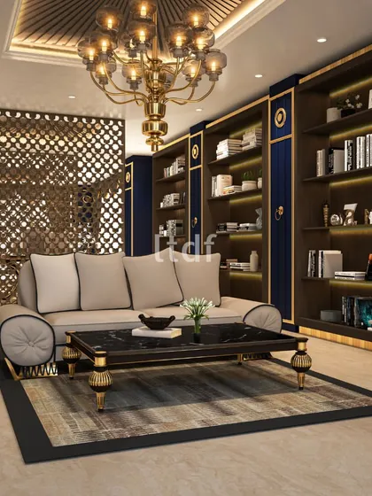Maximalism is not just about excess; it is about the intricate beauty of details. This room blends a maximalist spirit, seen in the ornate chandelier and jali screen, with a serene, minimalist color palette, achieving a perfect harmony of opulence and simplicity.