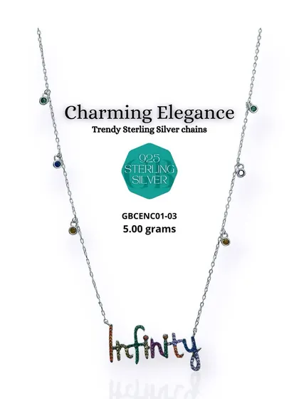 This "Infinity" pendant necklace symbolizes endless possibilities. Crafted from 92.5 sterling silver, the multicolor stone pendant adds a vibrant and meaningful touch to your jewelry collection.