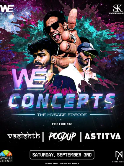 The poster for "WE CONCEPTS - The Mysore Episode," a concert where I was a featured performer, bringing the Bangalore sound to a new city.