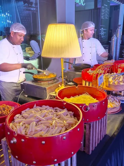A live pasta station in action at the Mercedes-EQ electric car launch. Our chefs cook to order, providing guests with fresh, hot food and an entertaining visual experience that adds energy to the event.