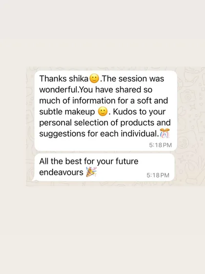 This student appreciated the information shared for a soft and subtle makeup look and my personalized product suggestions.