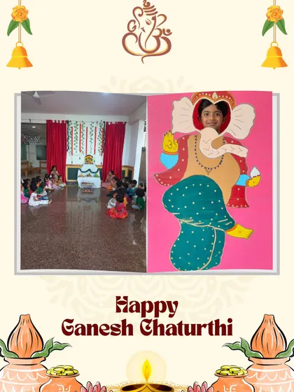 Children gather for a story during our Ganesh Chaturthi celebration. Learning the stories behind festivals helps build cultural awareness and a sense of reverence and belonging.