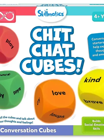 We use a variety of specialized tools to encourage expression. These 'Chit Chat Cubes' are a fantastic resource we use in our sessions to act as conversation starters, helping children learn to express their thoughts, feelings, and ideas.