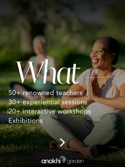 This image captures the joy and connection of the festival. You will have the opportunity to learn from over 50 renowned teachers, participate in more than 30 experiential sessions, and connect with a like-minded community in a beautiful outdoor setting.