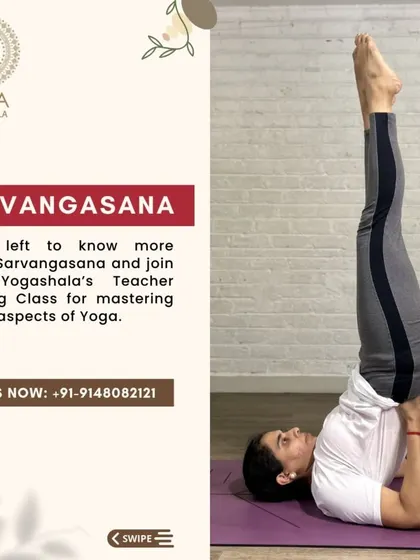 Sarvangasana (Shoulder Stand) is known as the "queen of asanas." Our TTC program provides a deep dive into this pose, starting with this introductory image.
