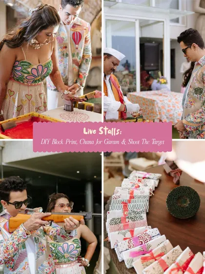 We set up live stalls for guests to enjoy, including a DIY block printing station, a "Chana Jor Garam" cart, and a shooting gallery.