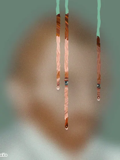 An abstract piece about surviving defeat. Three paintbrushes drip color, their forms blurred and indistinct, representing the tools of the artist after a struggle. The image is paired with a Chekhov quote about the surprising nature of the defeats one has survived.