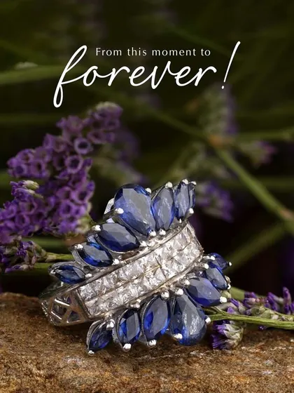 This sapphire and diamond ring is designed to make every moment unforgettable. The marquise-cut sapphires create a sense of movement and energy, wrapping around a band of brilliant diamonds. It is a piece that radiates elegance from this moment to forever.