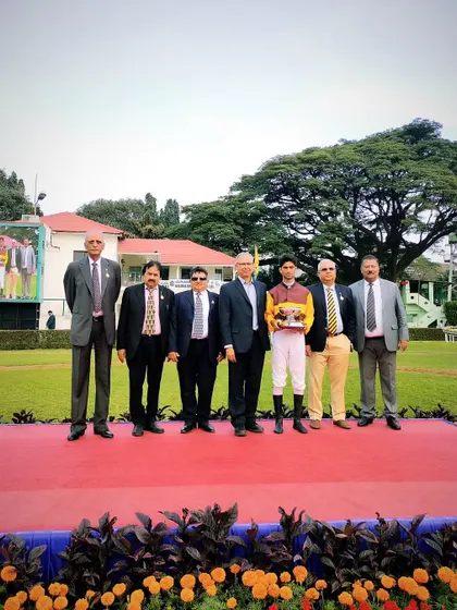 The presentation ceremony for The Bangalore Turf Club Trophy with the winning team of Ascoval.