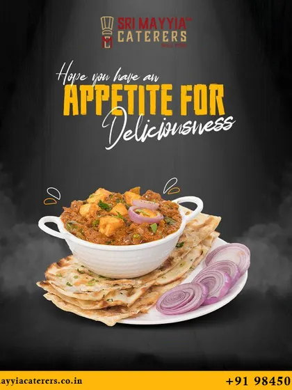 Hope you have an appetite for deliciousness. A promotional graphic featuring a tasty-looking curry with naan.