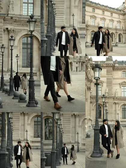 This collage captures the feeling of a walk through Paris, focusing on details like holding hands and the beautiful streetscape.