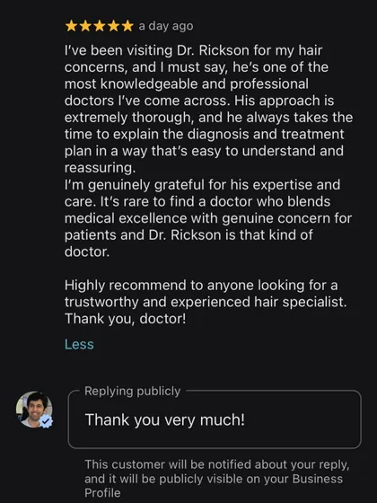 Positive feedback like this is incredibly rewarding. My goal is always to be thorough, explain the diagnosis and treatment plan clearly, and blend medical excellence with genuine concern for every patient I see.
