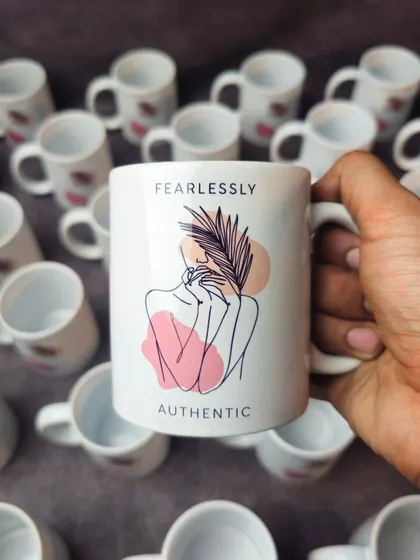 I created these "Fearlessly Authentic" mugs for a Women's Day event. The elegant line-art design and empowering message make for a meaningful corporate or personal gift.