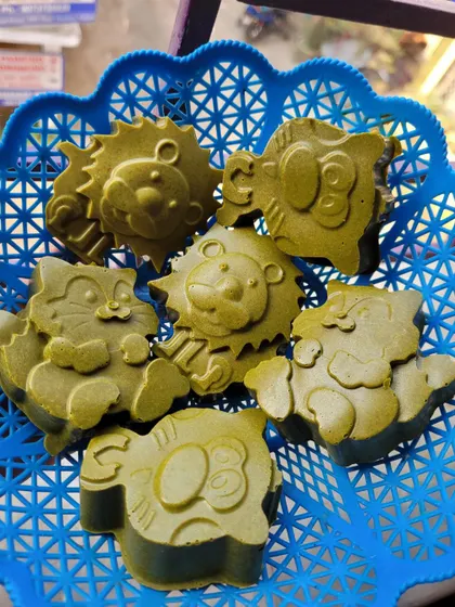 My Neem Haldi facial soaps in cute animal shapes. These are especially good for controlling acne and keeping the skin clear.