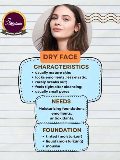 This infographic explains the characteristics of dry skin and the best foundation types to use.