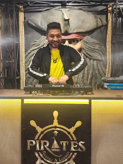 Getting ready to drop a beat at Pirates Restro & Lounge. I always bring my A-game, no matter where I'm playing.
