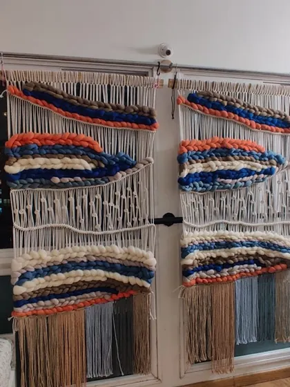 I had to ship these two large macra-weaving pieces immediately, so I only managed a few quick photos. They were designed as a matching set to hang on a pair of doors, creating a unique and artistic statement.