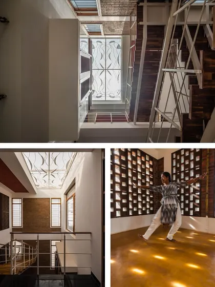 A collection of images that further explore our fascination with light. These photos capture how skylights, courtyards, and jaali walls fill our buildings with dynamic patterns of light and shadow.