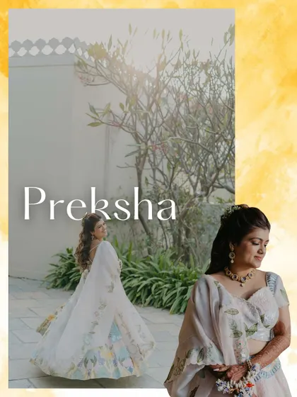 A collage dedicated to the bride's elegant and understated Haldi look. The soft, natural light and her serene expression create a beautiful and timeless portrait.