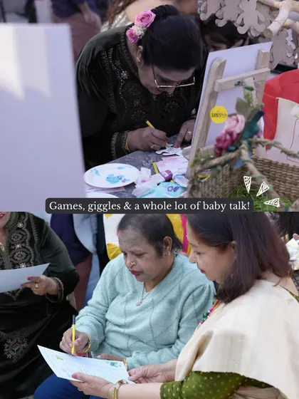 Games, giggles, and a whole lot of baby talk! Guests are seen here enjoying the various activities and games we set up for a fun-filled baby shower.