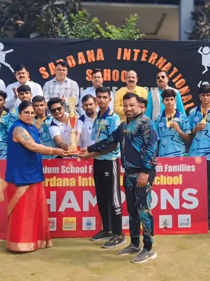 Our boys' Kho-Kho team celebrating their 1st place victory at the CBSE Kho-Kho Nationals. We excel in multiple sports.