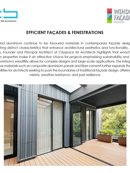 An article in Window & Facade Magazine featuring Ar. Sumit Dhawan's insights on using wood and aluminum for efficient facades and fenestrations.