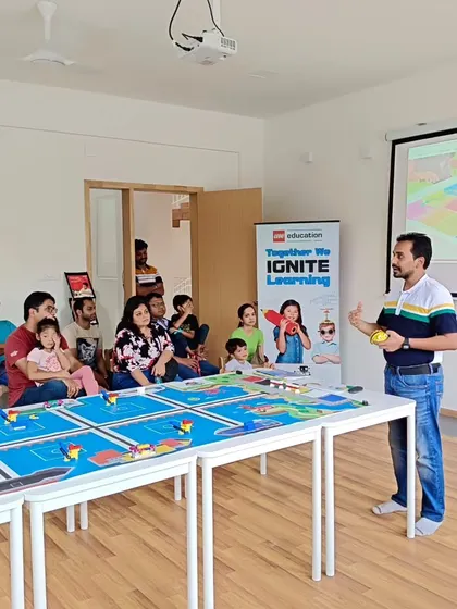 Our instructor presenting at a LEGO Education Programs Orientation for parents at our Whitefield center. We believe in creating a transparent and informative environment for families.