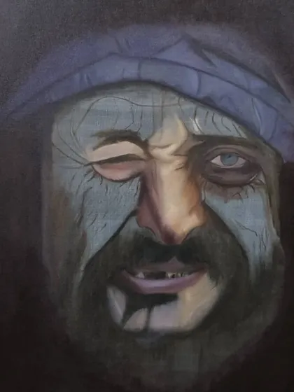 Continuing with the underpainting, adding more definition to the wrinkles and features. This stage is like creating a detailed map for the final layers of color.