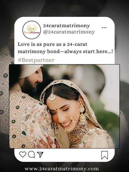 "Love is as pure as a 24-carat matrimony bond." A happy bride rests her head on her groom's shoulder, a picture of contentment and trust.