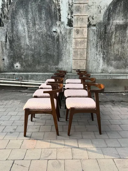Front view of the dining chairs, arranged to show the uniformity and craftsmanship of the set. Each chair is built to the same exacting standards in my workshop.