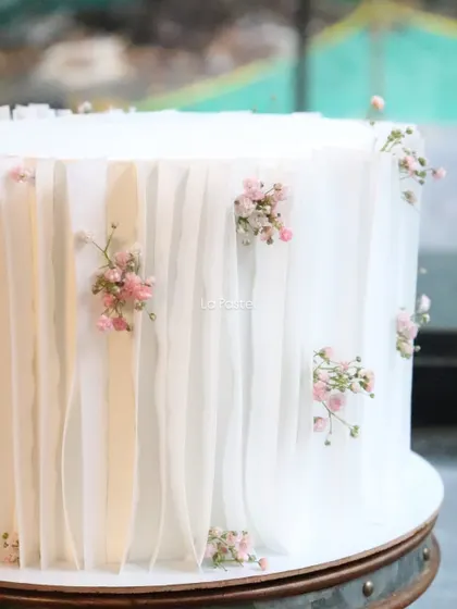 Another angle of the wafer paper cake, a truly unique and modern decorating technique.