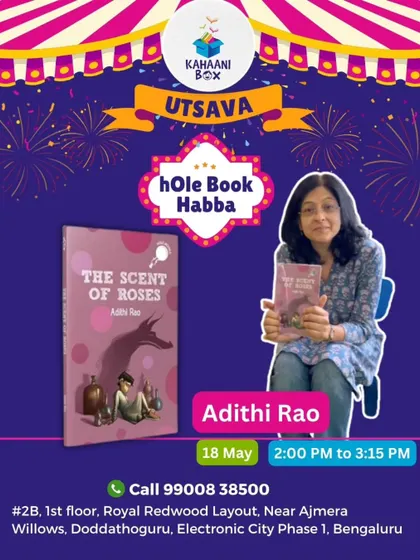 Announcing our author meet with the brilliant Adithi Rao, whose stories span films, children's books, and theatre.