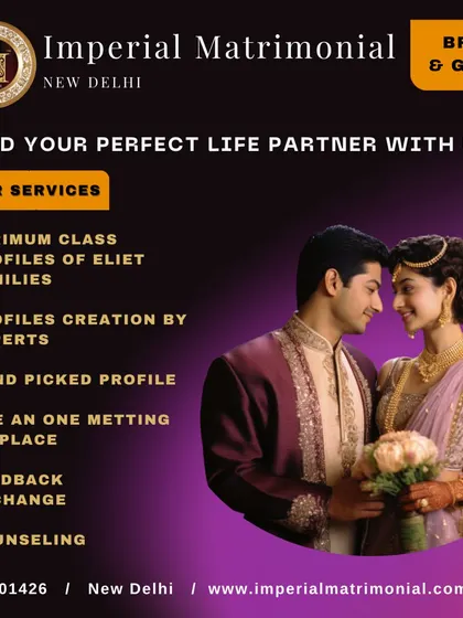 A summary of our premium services. We offer profiles of elite families, expert profile creation, handpicked matches, one-on-one meetings, feedback exchange, and counseling.