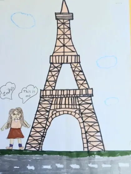 In our architectural drawing lessons, students learn to sketch famous landmarks like the Eiffel Tower. This helps them understand concepts of scale, perspective, and structural detail in a fun way.