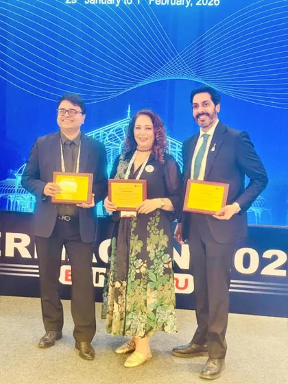 On stage with fellow award recipients at Dermacon 2026. It's an honor to be recognized alongside such esteemed professionals in the field of dermatology.