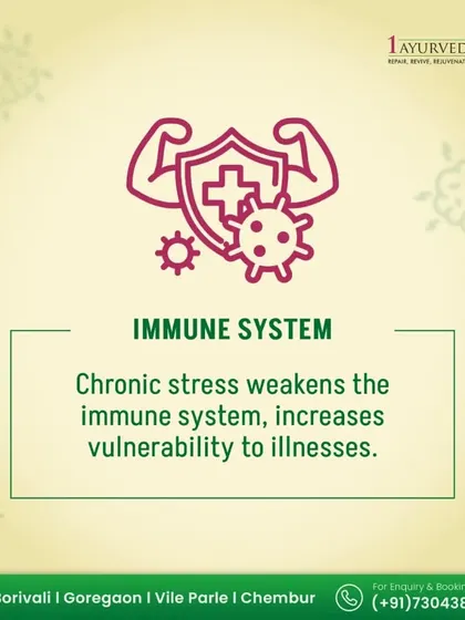 A weakened immune system is a direct consequence of chronic stress, making you more vulnerable to illnesses. Our approach includes Rasayana (rejuvenation) therapies and herbs to bolster your body's natural defenses while simultaneously reducing stress levels.