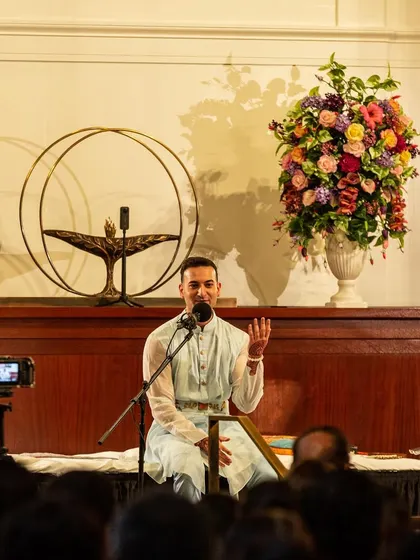 Interacting with the audience during my birthday show in NYC.